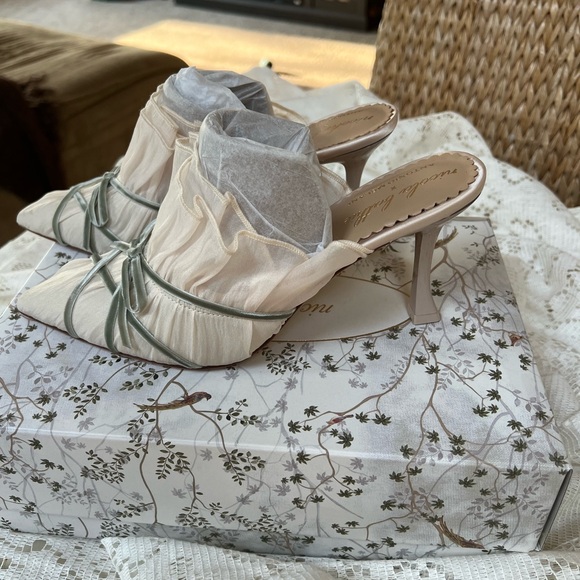 Nicola Bathie x Antonio Melani Sophia chiffon velvet bow dress mules - Sz 8 - Picture 8 of 16